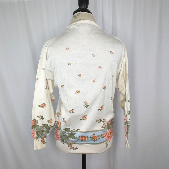 Vintage Mondi Floral Sweater Small White Knit - Picture 6 of 10
